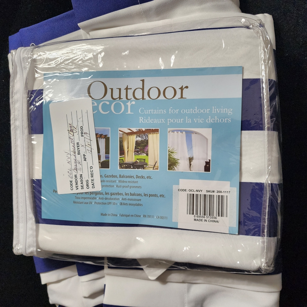 Outdoor Drapes Curtains Grommet Blue and White Stripped. 50x84 Set Of 2 - Picture 2 of 13
